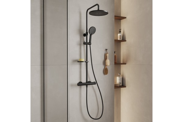 Смеситель термостатический для душа со стойкой и тропической лейкой Milardo Ideal Spa