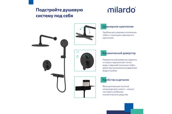 Душевая система скрытого монтажа с тропическим душем и ручным душем Milardo Rora