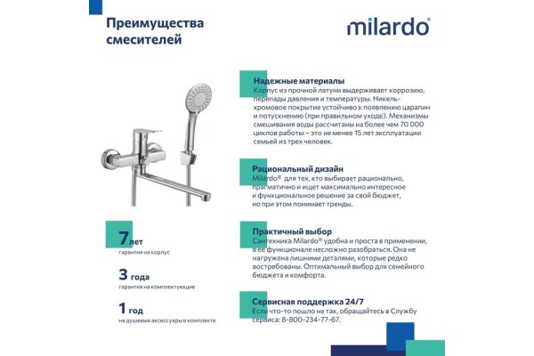Смеситель для ванны Milardo глянцевый хром, Demi