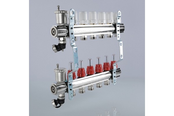 Коллекторная группа Valtec VTc.596.EMNX.0609 отводов 9, латунь, c расходомерами, тёплый пол