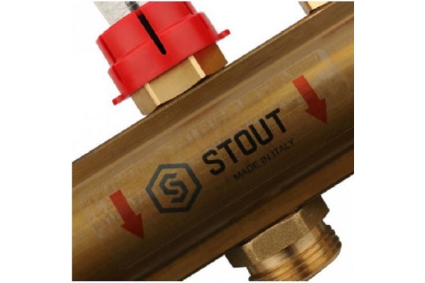 STOUT Распределительный коллектор из латуни с расходомерами 6 вых.