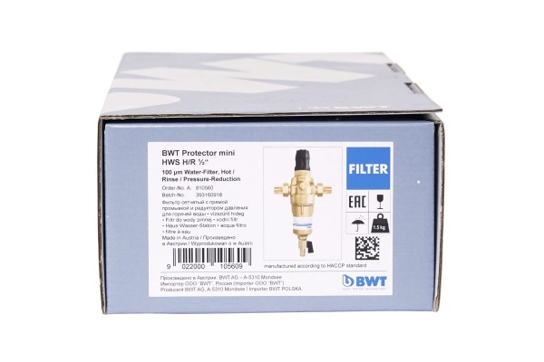 BWT Protector mini H/R HWS 1/2 фильтр механической очистки горячей воды с редуктором давления, 810560