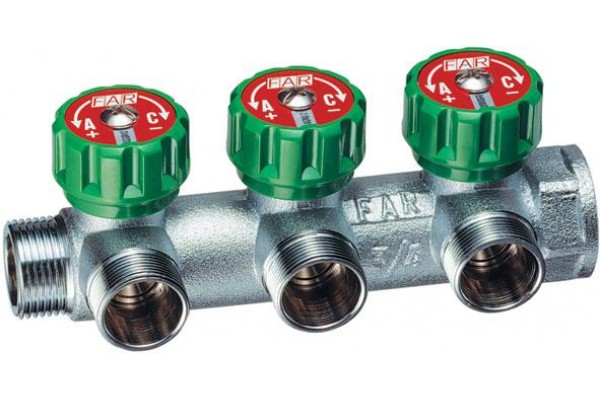 FAR коллектор 1 x 3/4 с 3 отводами EK евроконус с вентилями, FK 3822 134