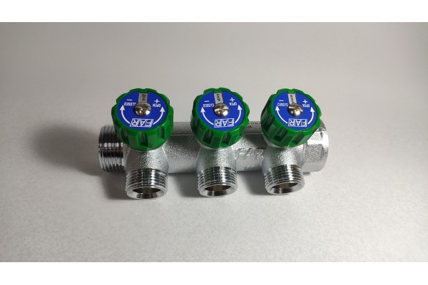 FAR коллектор 1 x 3/4 с 3 отводами EK евроконус с вентилями, FK 3822 134