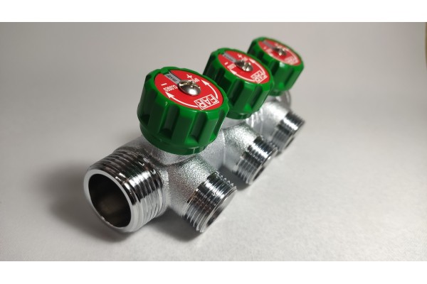 FAR коллектор 1 x 3/4 с 3 отводами EK евроконус с вентилями, FK 3822 134