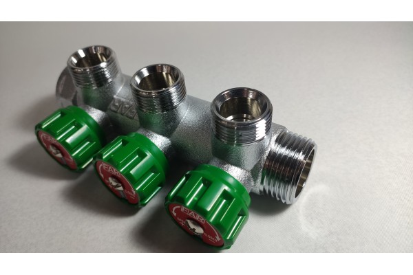 FAR коллектор 1 x 3/4 с 3 отводами EK евроконус с вентилями, FK 3822 134