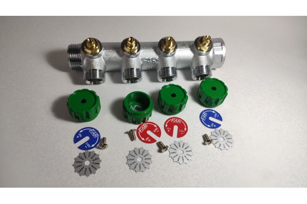FAR коллектор 1 x 3/4 с 4 отводами EK евроконус с вентилями, FK 3824 134