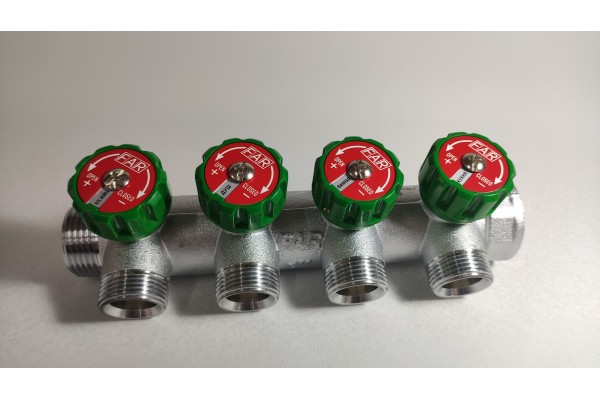 FAR коллектор 1 x 3/4 с 4 отводами EK евроконус с вентилями, FK 3824 134