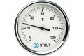 STOUT Термометр биметаллический с погружной гильзой. Корпус Dn 80 мм, гильза 75 мм 1/2, 0...120°С