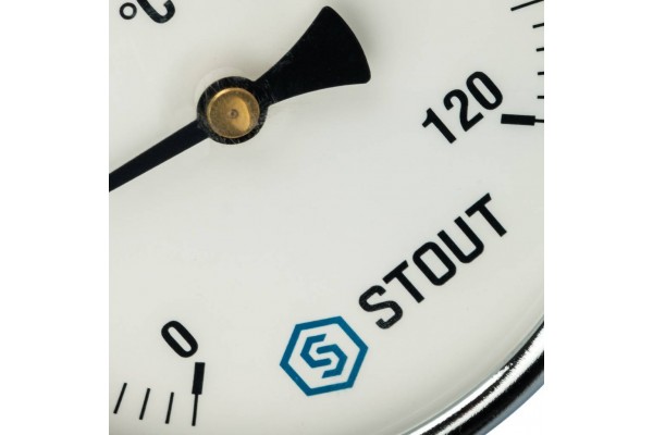 STOUT Термометр биметаллический с погружной гильзой. Корпус Dn 100 мм, гильза 75 мм 1/2, 0...120°С