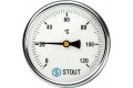 STOUT Термометр биметаллический с погружной гильзой. Корпус Dn 100 мм, гильза 75 мм 1/2, 0...120°С