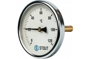 STOUT Термометр биметаллический с погружной гильзой. Корпус Dn 100 мм, гильза 75 мм 1/2, 0...120°С