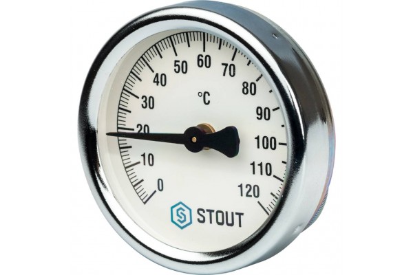 STOUT Термометр биметаллический накладной с пружиной. Корпус Dn 63 мм, 0...120°С, 1-2