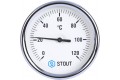 STOUT Термометр биметаллический с погружной гильзой. Корпус Dn 80 мм, гильза 100 мм 1/2, 0...120°С