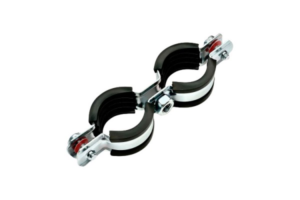 SAC-0020-200012 STOUT Сдвоенный хомут для труб, комплект: хомут+шпилька шуруп +дюбель пластиковый 1/2