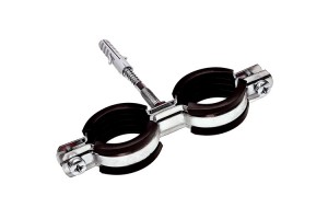 SAC-0020-200034 STOUT Сдвоенный хомут для труб, комплект: хомут+шпилька шуруп +дюбель пластиковый 3/4