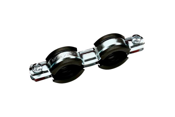 SAC-0020-200034 STOUT Сдвоенный хомут для труб, комплект: хомут+шпилька шуруп +дюбель пластиковый 3/4