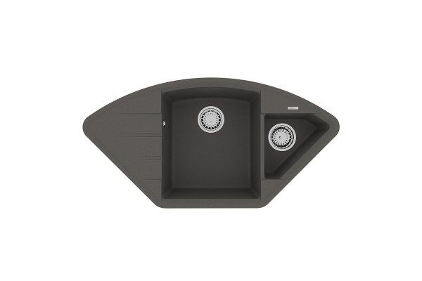 Кухонная мойка Lemark IRKANA 980 врезная угловая с доп. чашей и крылом из кварцгранита цвет: Серый шёлк
