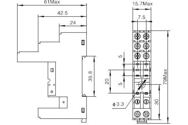 Реле промежуточное на DIN-рейку, 12V DC в сборе