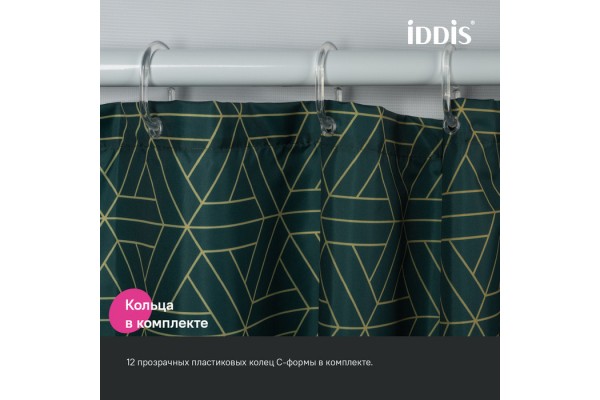 Штора для ванной IDDIS Base 200x240 см, Полиэстер, зеленый