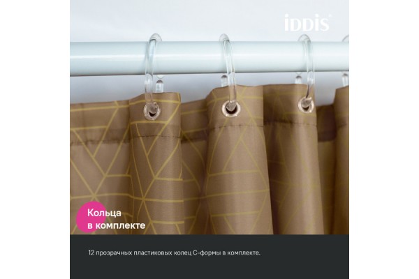 Штора для ванной IDDIS Base 200x240 см, Полиэстер, коричневый