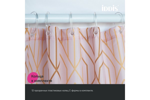 Штора для ванной IDDIS Base 200x180 см, Полиэстер, розовый