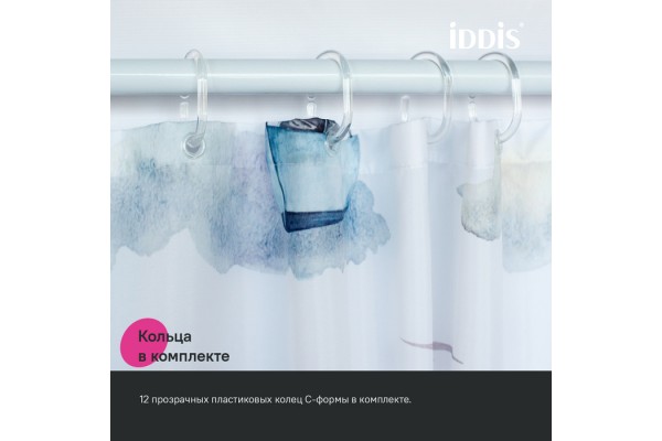 Штора для ванной IDDIS 200x180 см, Полиэстер