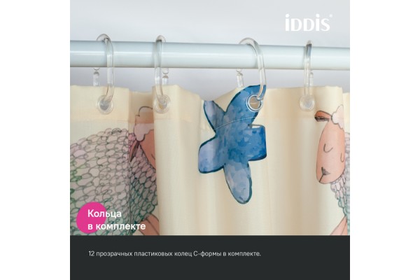 Штора для ванной IDDIS 200x180 см, Полиэстер