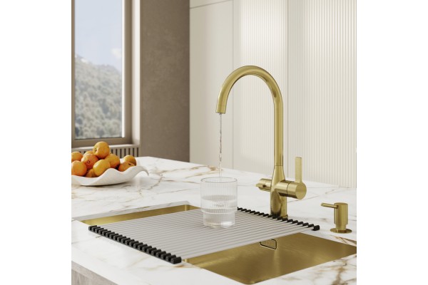 Смеситель для кухни с каналом для фильтрованной воды, матовое золото, Pure, IDDIS