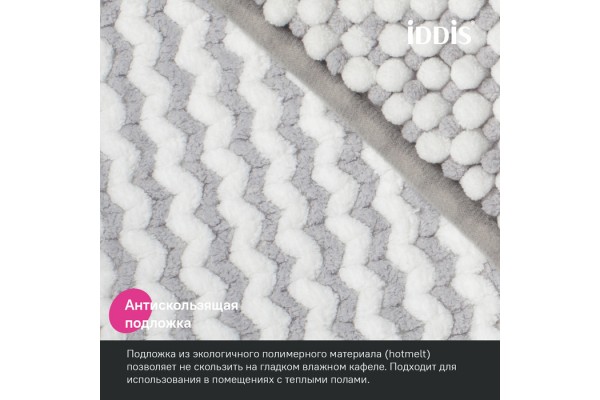Коврик для ванной комнаты, 50x80 см, шенилл, серый, IDDIS