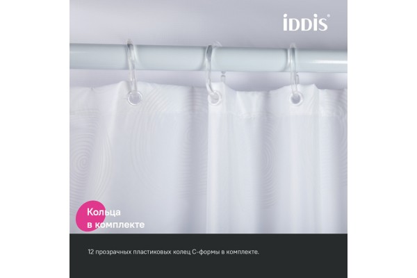 Штора для ванной IDDIS 200x180 см, Полиэстер