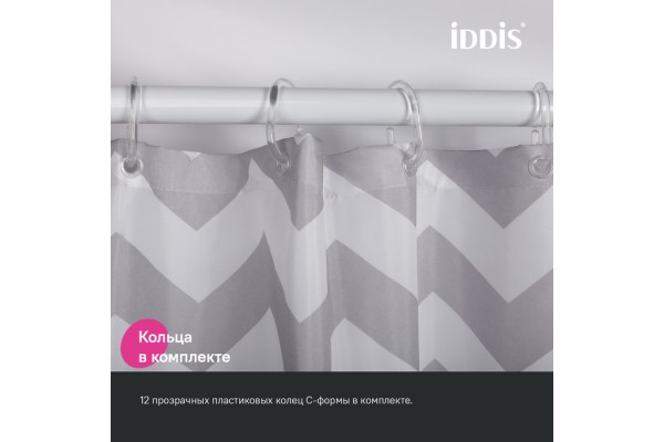 Штора для ванной IDDIS 200x180 см, Полиэстер