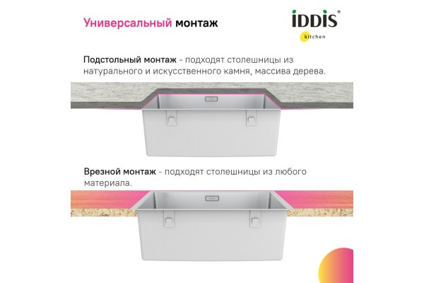 Мойка универсального монтажа IDDIS Prime нержавеющая сталь, сатин, 540*440