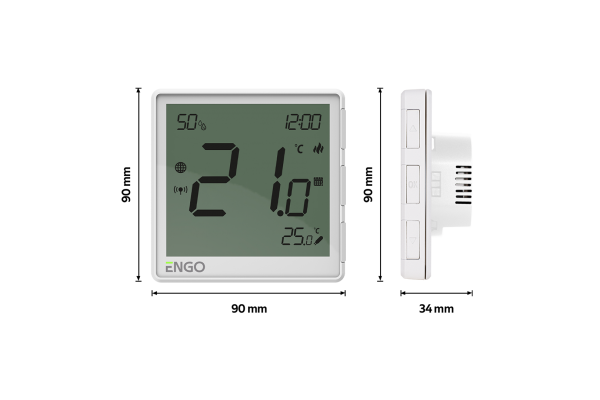 ENGO EONE230W Терморегулятор беспроводной/проводной, Zigbee, 230V с датчиком влажности и подключением датчика пола, белый