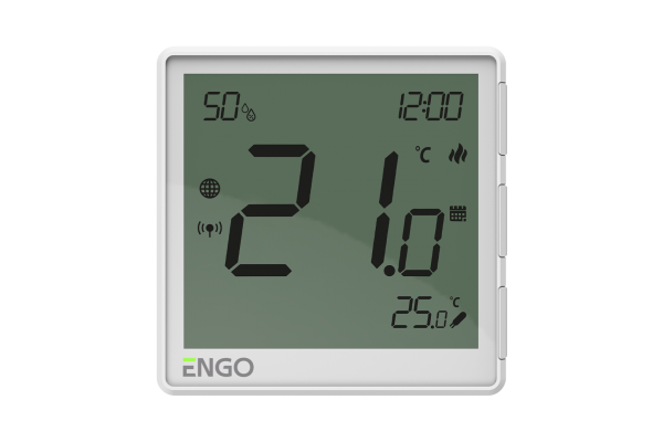ENGO EONE230W Терморегулятор беспроводной/проводной, Zigbee, 230V с датчиком влажности и подключением датчика пола, белый