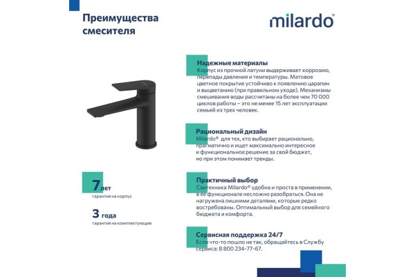 Смеситель для умывальника Milardo Azure черный матовый