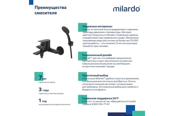 Смеситель для ванны Milardo Azure черный матовый