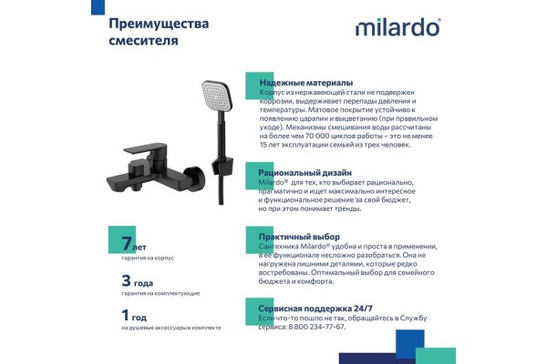 Смеситель для ванны Milardo Maze чёрный матовый