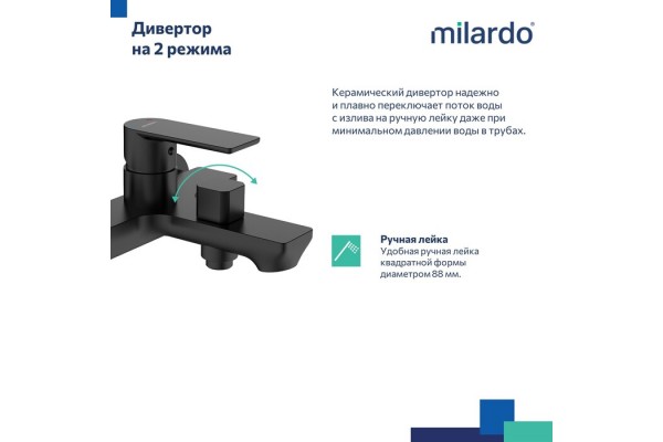 Смеситель для ванны Milardo Maze чёрный матовый
