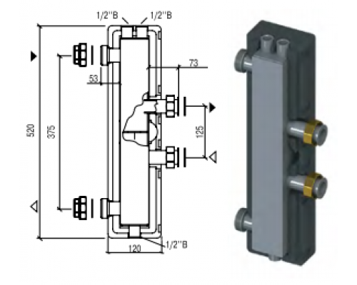 Гидрострелка Elsen DN-25, 3.5 м3/ч, 82 кВт, EWG25.00