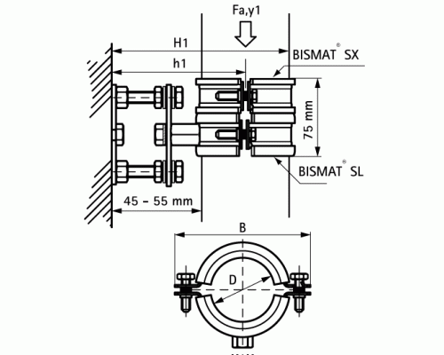 Крепление опорное, BISMAT 1000 KA/GA, DN-150, чёрный