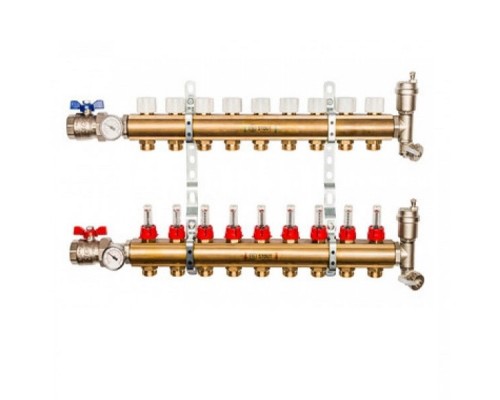 STOUT Распределительный коллектор из латуни с расходомерами 9 вых.