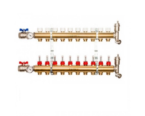 STOUT Распределительный коллектор из латуни с расходомерами 10 вых.