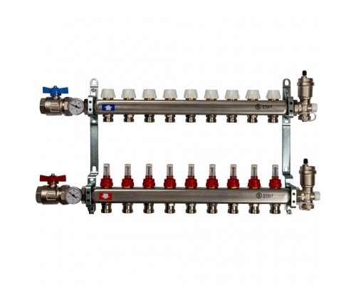STOUT Коллектор из нержавеющей стали в сборе с расходомерами 9 вых.