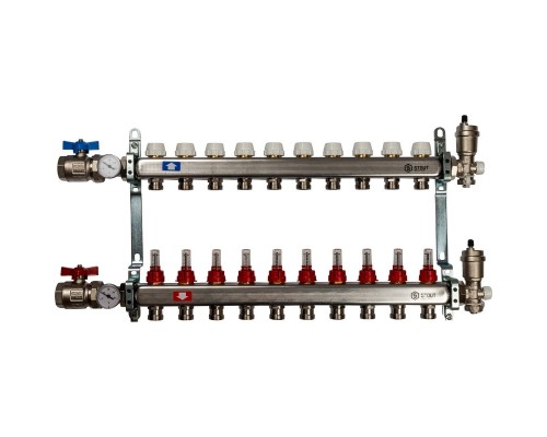 STOUT Коллектор из нержавеющей стали в сборе с расходомерами 10 вых.