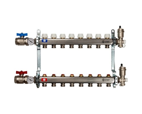 STOUT Коллектор из нержавеющей стали в сборе без расходомеров 8 вых.