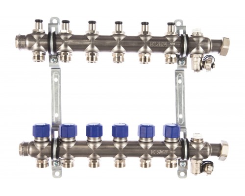 Коллекторная группа Elsen 6 отводов радиаторная разводка, нержавеющая сталь, EMi02.06