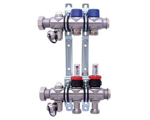 Коллекторная группа Elsen 2 отвода тёплый пол, нержавеющая сталь, c расходомерами, EMI03.02