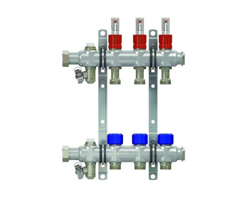Коллекторная группа Elsen 3 отвода тёплый пол, нержавеющая сталь, c расходомерами, EMI03.03