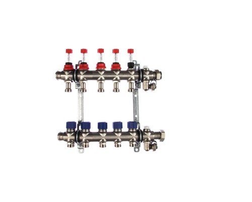 Коллекторная группа Elsen 5 отводов тёплый пол, нержавеющая сталь, c расходомерами, EMI03.05